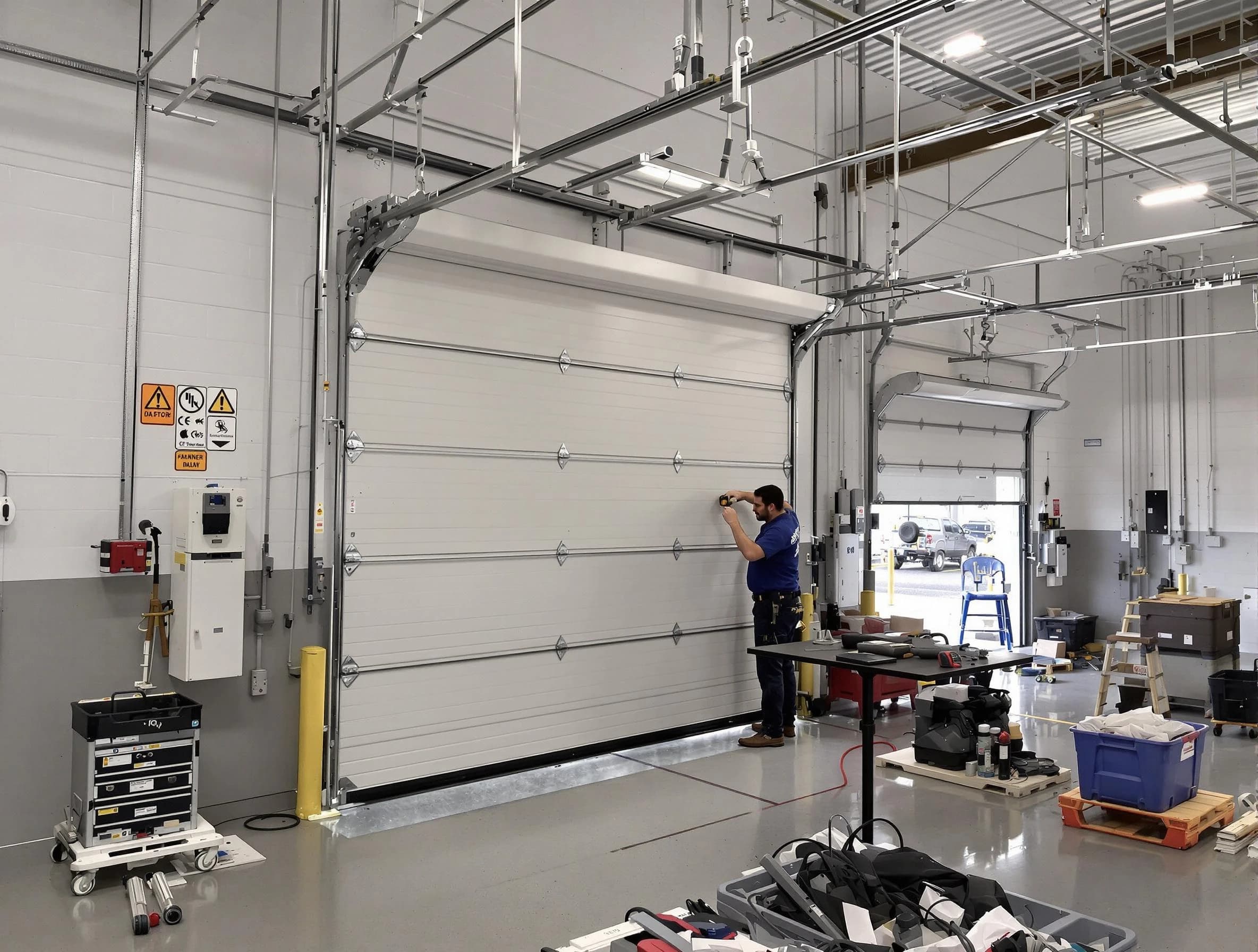 Commercial garage door repair being performed by Bluffdale Garage Door Repair expert in Bluffdale