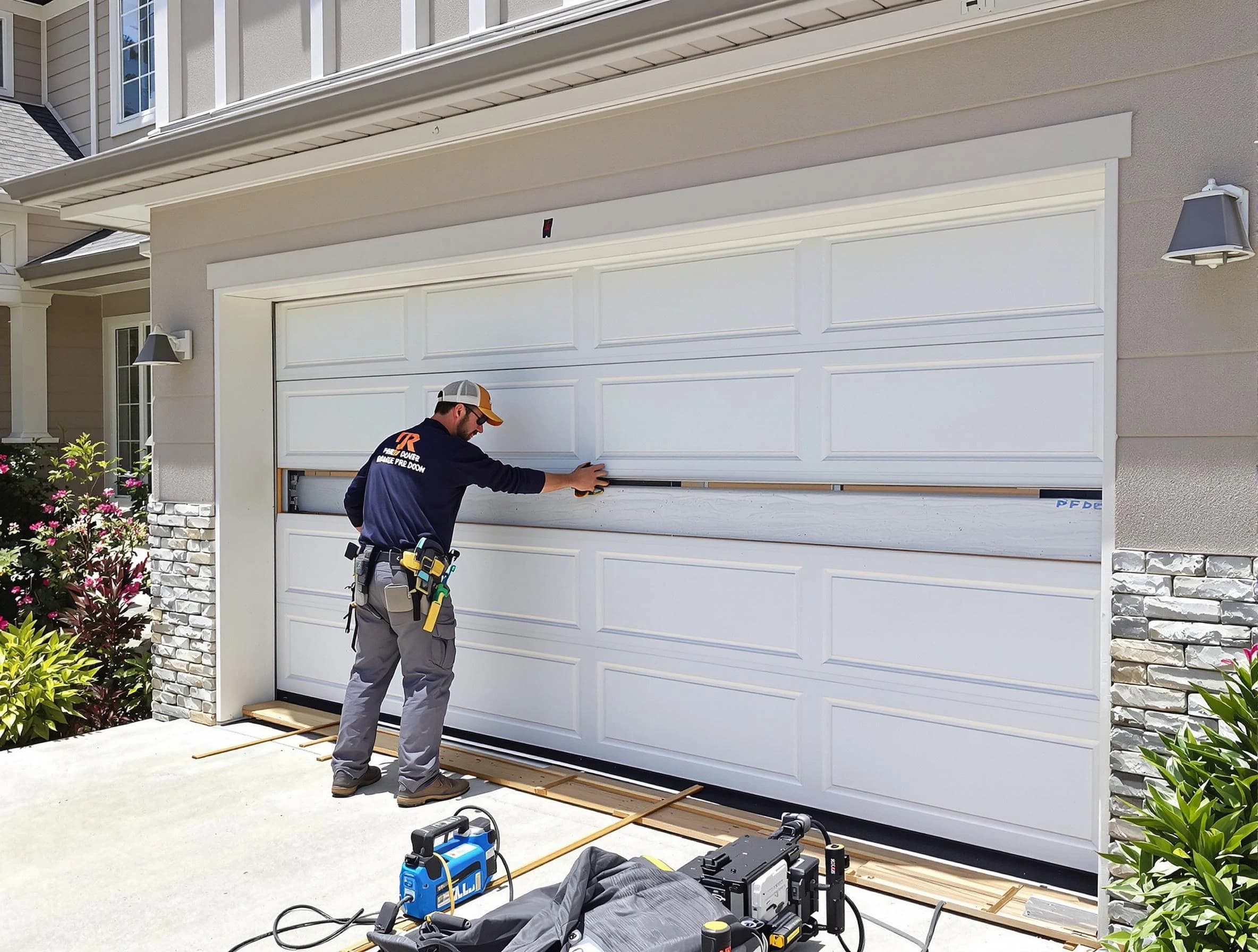 Bluffdale Garage Door Repair team performing complete garage door replacement at Bluffdale residence