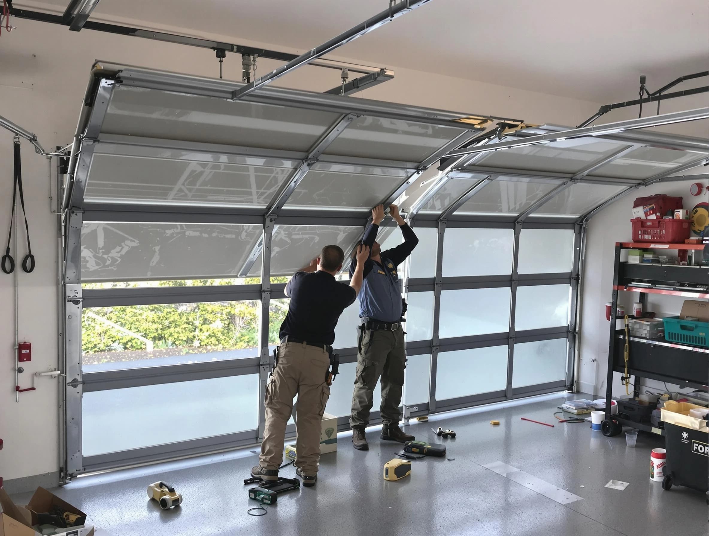 Bluffdale Garage Door Repair expert performing precise panel replacement on Bluffdale garage door