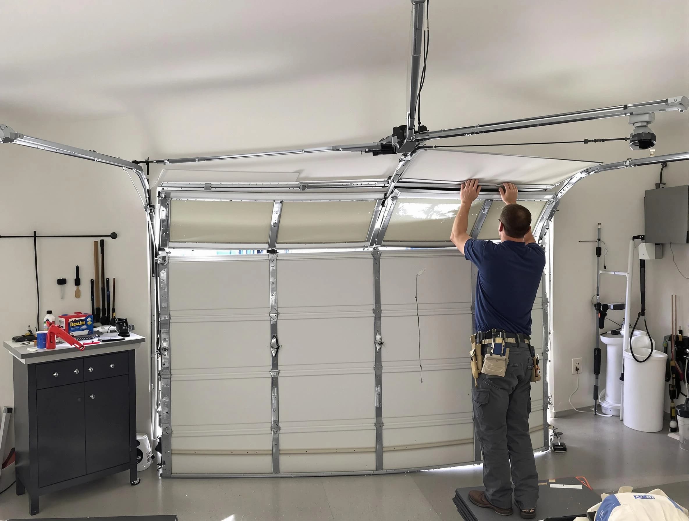 Bluffdale Garage Door Repair specialist performing precise section replacement on Bluffdale garage door