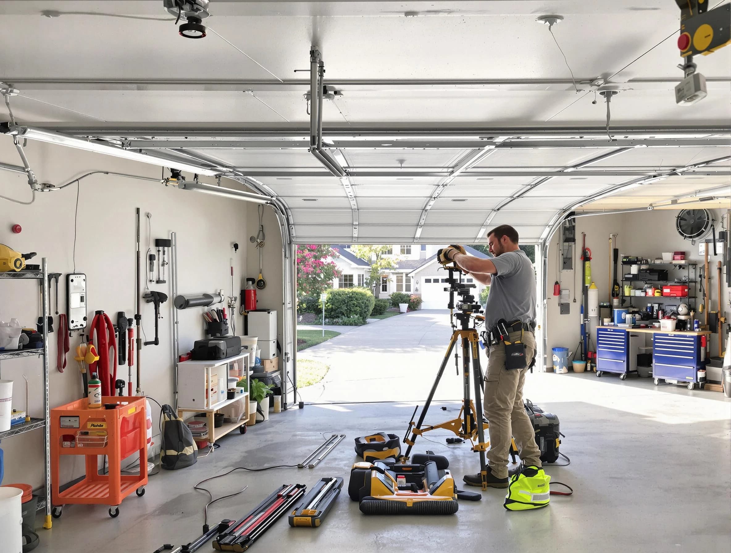 Bluffdale Garage Door Repair specialist performing laser-guided track alignment in Bluffdale