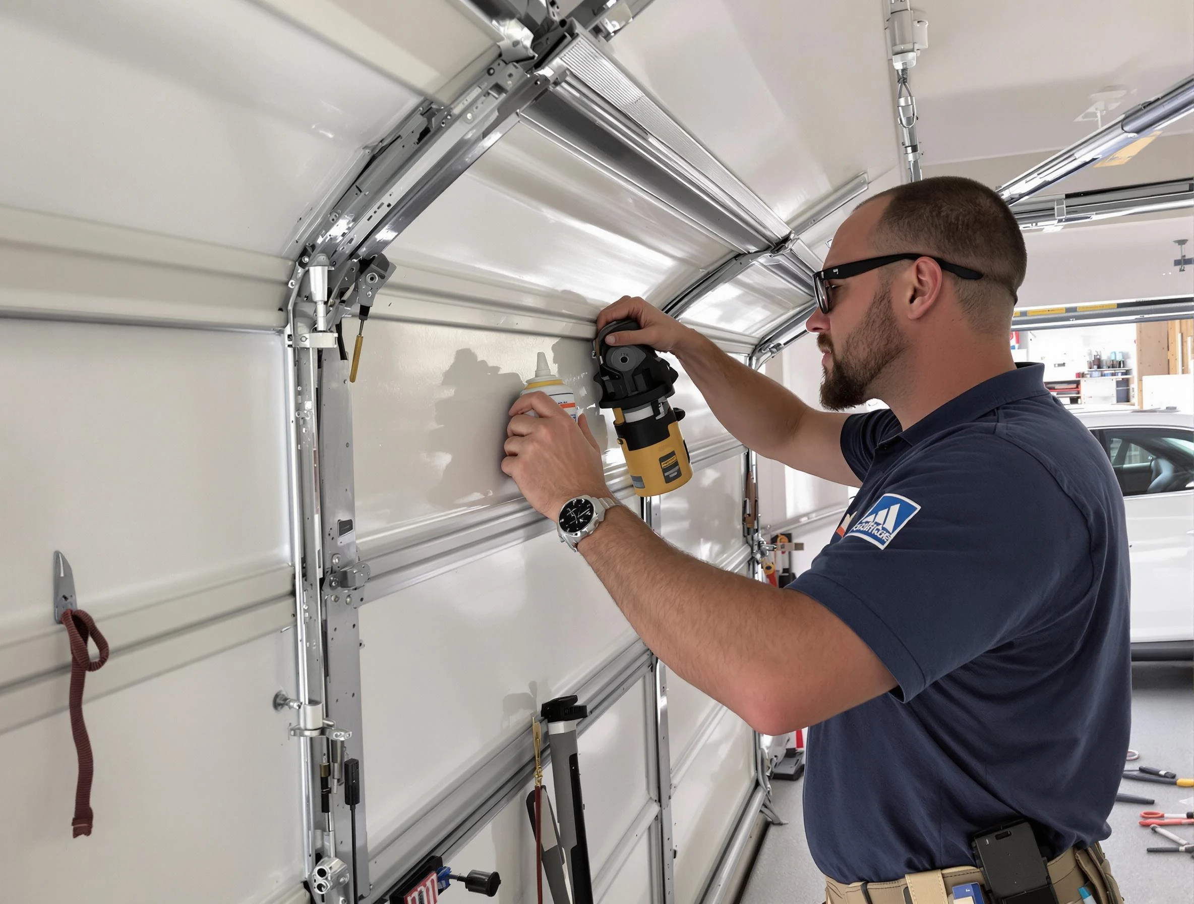 Bluffdale Garage Door Repair technician performing comprehensive noise reduction service in Bluffdale